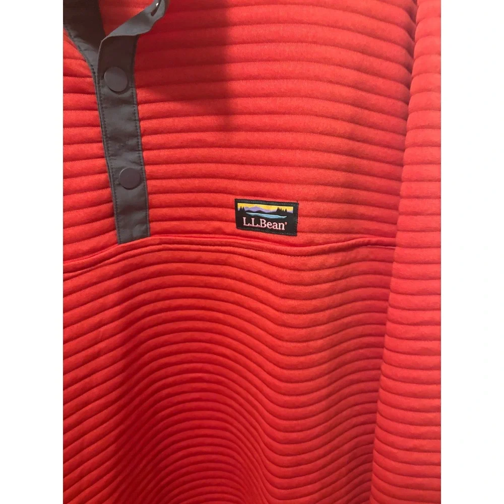LL Bean Mens Airlight Knit Pullover XL Red Quilted Snap Neck Fleece 506874